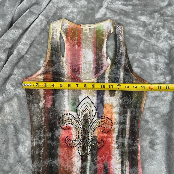 FleurDeLis Rhinestone Abstract Racerback Semi Sheer Tank Top M Indie Grunge Y2K - Picture 7 of 12